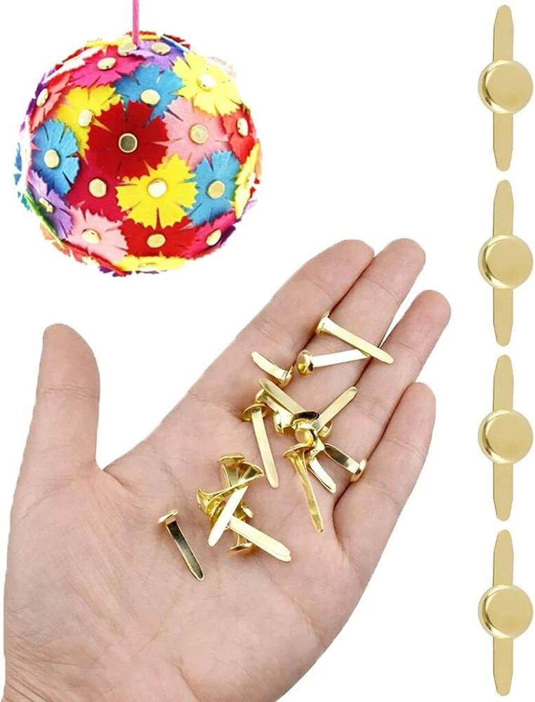 Niyata 200 mini brads pakuotė, raštuoti maišelių segtukai, skirstomieji kaiščiai, apvalūs galvučių segtukai, 8 x 18 mm, apvalūs galvučių segtukai scrapbooking'ui, biurui, popieriui, pasidaryk pats (auksiniai)
