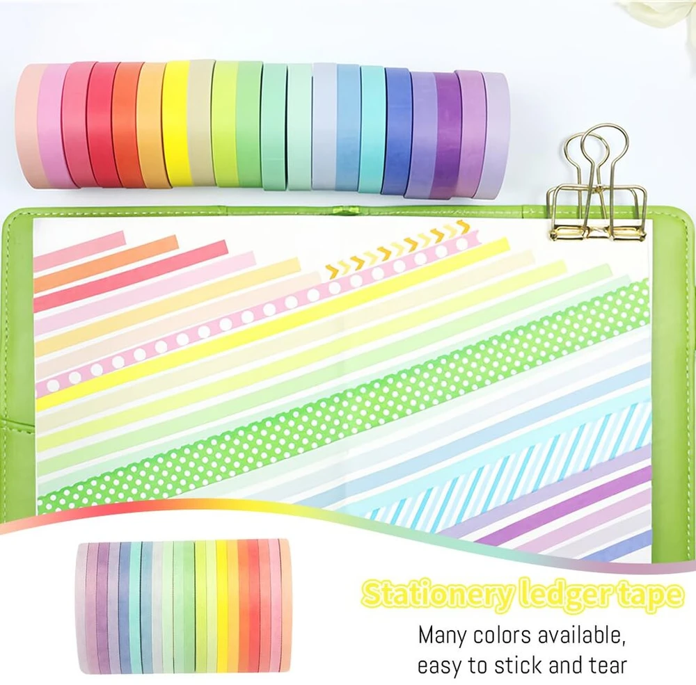 Njcxola 20 washi juostų rinkinys, pagrindinės 20 spalvų, dekoratyvinė "pasidaryk pats" juosta (5 m x 3 mm)