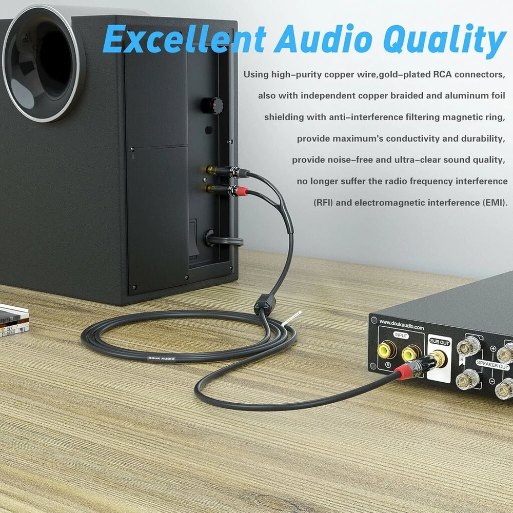 Nobsound 1x2 Rca audio kabelis, paauksuotas, 1m