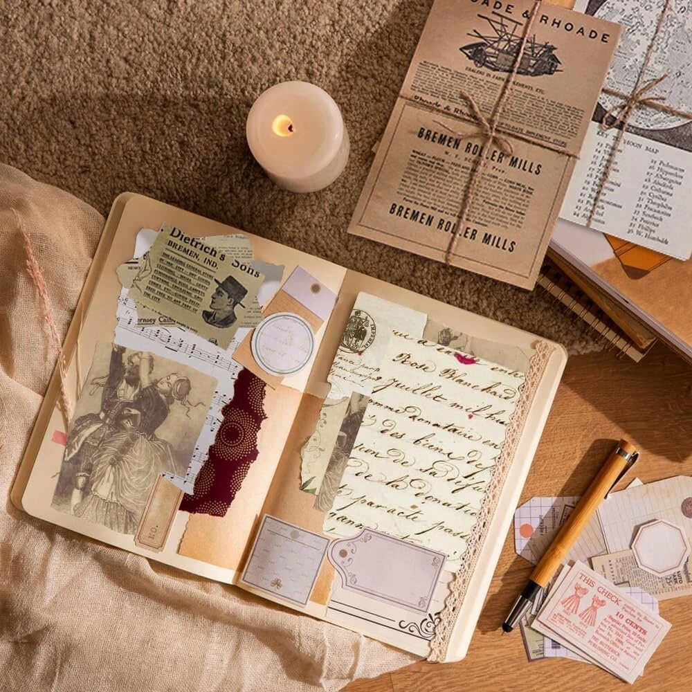 None 120 lapų dekoratyvinio popieriaus "vintage" stiliaus "diy" užrašams