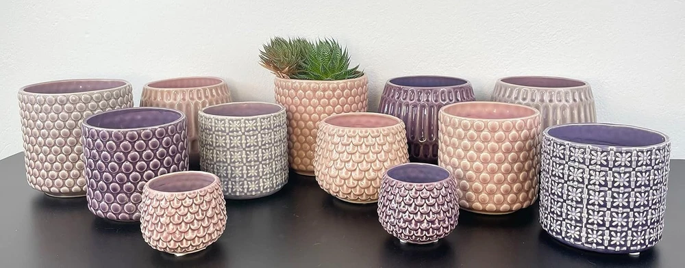 Nordring Retro vazonas, skirtas vidaus augalams, Vintage gėlių vazonas Reef L (16,5 cm skersmens), tamsiai pilkas, keramikinis