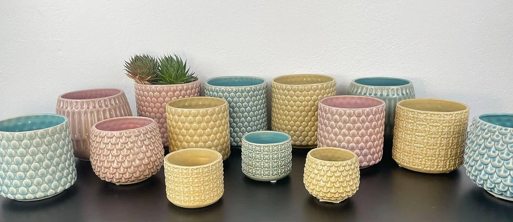 Nordring Retro vazonas, skirtas vidaus augalams, Vintage gėlių vazonas Reef L (16,5 cm skersmens), tamsiai pilkas, keramikinis