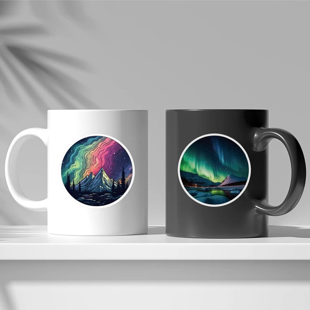 Northern Lights lipdukų rinkinys, 50 vnt., miela dekoracija automobiliui, nešiojamam kompiuteriui, riedlentei, dviračiui, mopedui, motociklui, kompiuteriui, tinkamas suaugusiems ir vaikams