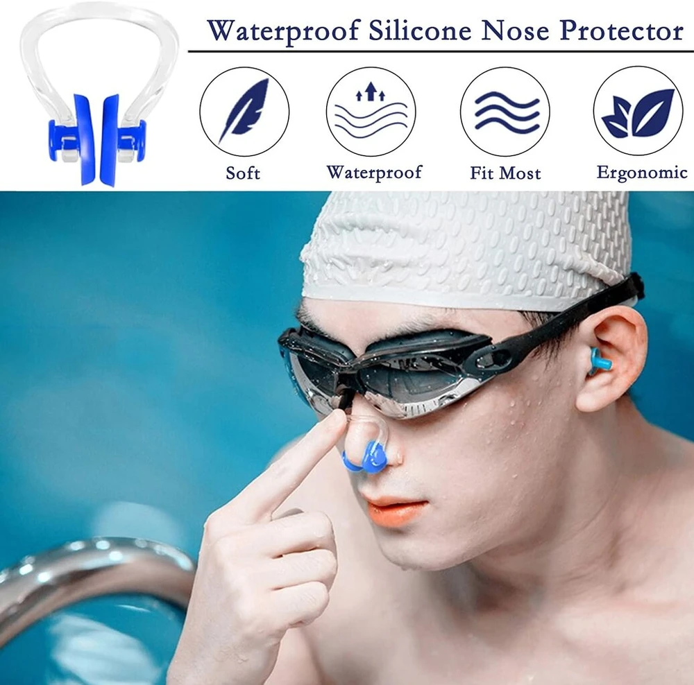 Nose Clip for Swimming, 6 vnt. vandeniui atsparių silikoninių spaustukų nosiai plaukiojimui su dėžute laikymui, skirti suaugusiems, pradedantiesiems