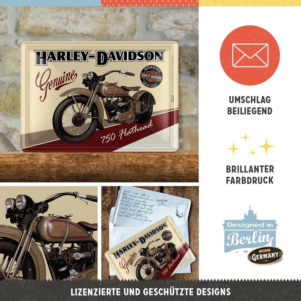 Nostalgic Art - Harley Davidson Motorcycles - 750 Flathead metalinis atviruko ženklas
