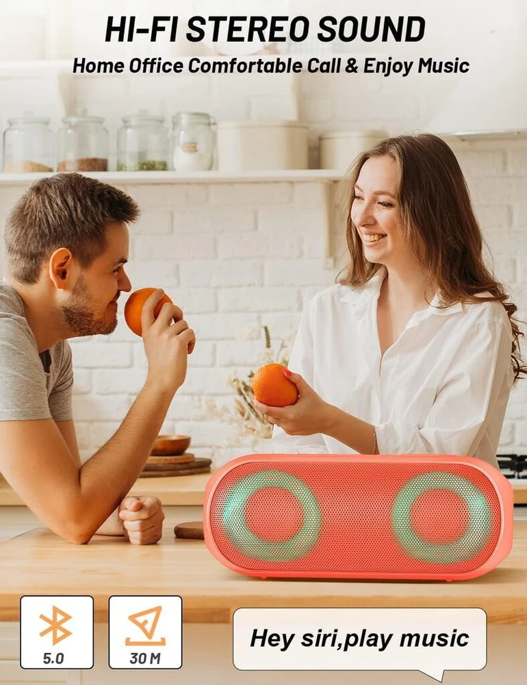 Kompiuterio kolonėlės Notabrick bluetooth garsiakalbis su rgb apšvietimu, nešiojama muzikos dėžutė su ipx7 atsparumu vandeniui, 30 w stereo poravimas, belaidis bluetooth 5.0, 24 valandų baterija namams, laukui, vakarėliams, kelionėms (oranžinis)