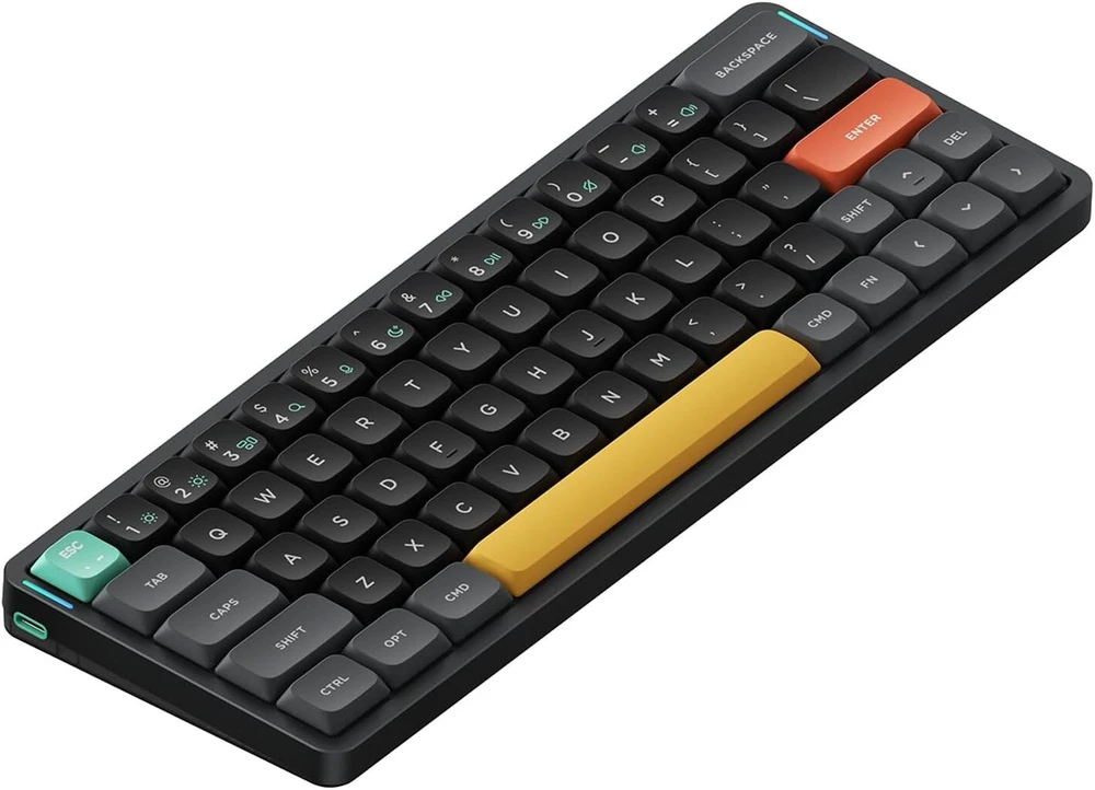Nuphy Air60 V2 nešiojama mechaninė belaidė mini klaviatūra su apšvietimu, palaiko Qmk/via, suderinama su Windows/mac Os/linux per Bluetooth 5.1/2.4ghz/(usb-c), juoda Gateron Wisteria Switch