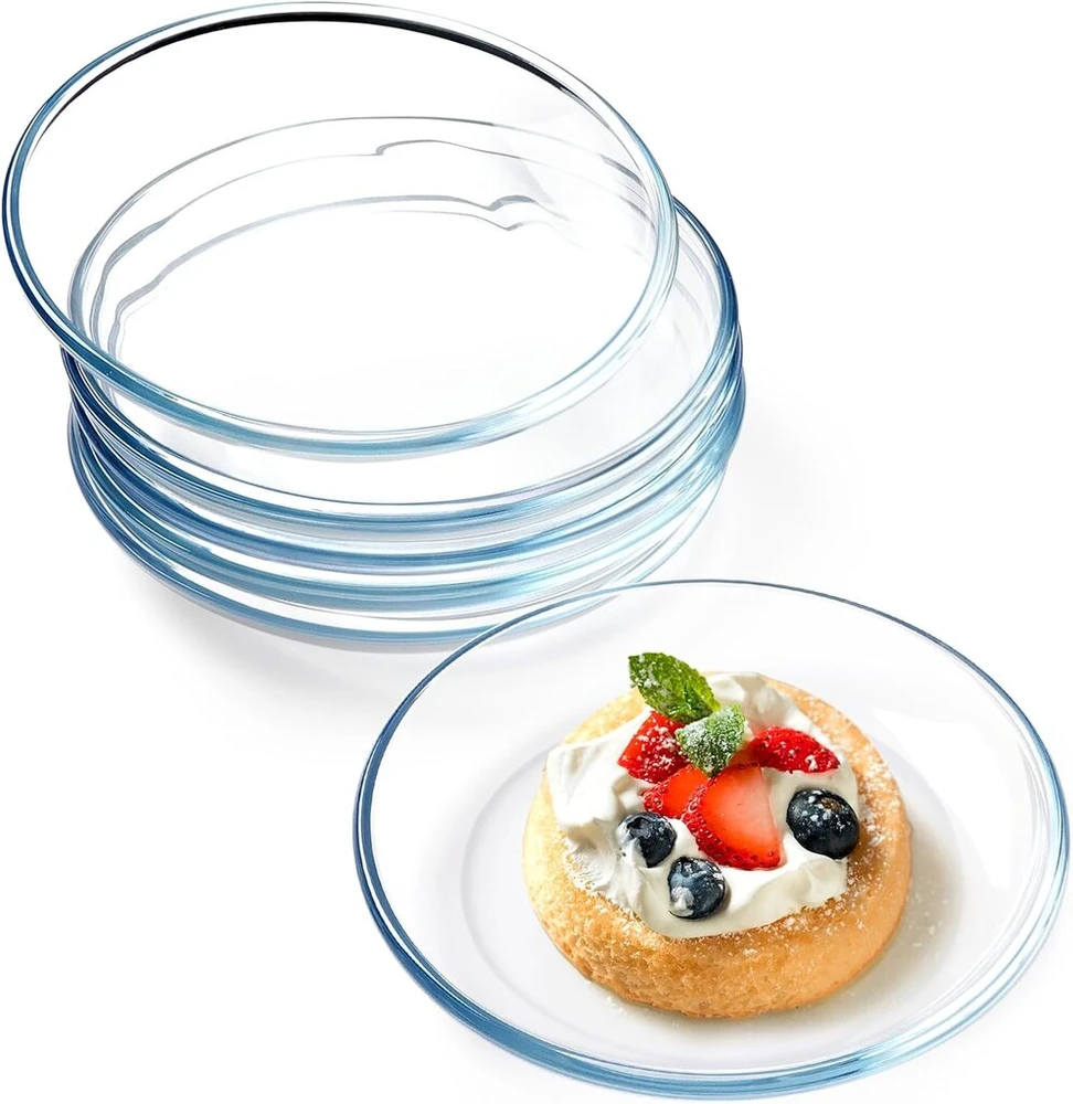 Nutriups 17.8 cm stiklinių lėkščių rinkinys, 6 vnt., skaidrios stiklinės lėkštės, 6 grūdinto stiklo lėkščių rinkinys, desertinės lėkštės, stikliniai indai, galima plauti indaplovėje ir naudoti mikrobangų krosnelėje