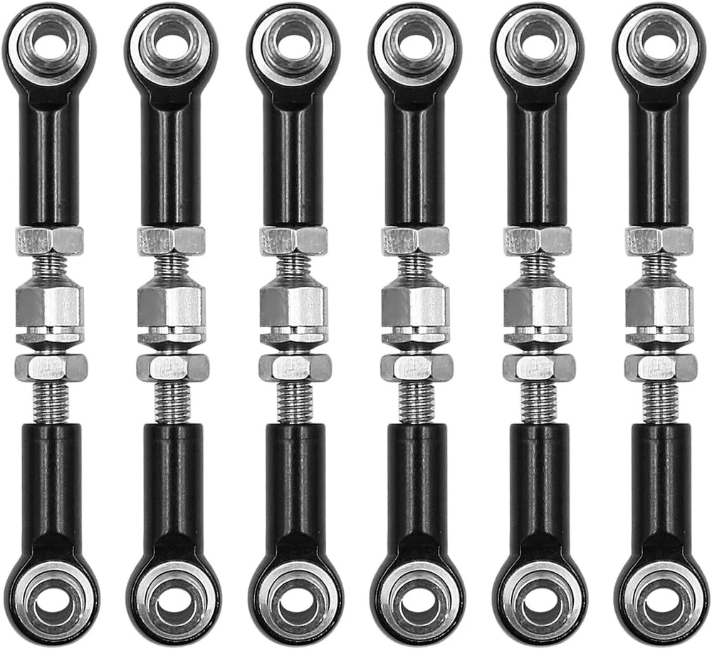 Nuzamas 6 vnt. 47 mm metaliniai reguliuojami amortizatoriai rc automobiliui, traukės, aliuminio lydinio traukės rinkinys, skirtas 1/10 rc automobilių bagiams, turistiniams automobiliams, juodas