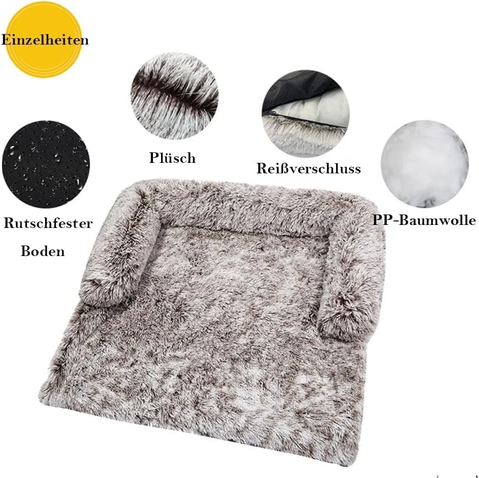 Nyescasa šuns lova dideliems ir mažiems šunims, sofos apsauga, pliušinė, pūkuota, kvėpuojanti katės lova, šilta žiemą, patvari šuns sofa, skalbiama, neslystanti šuns pagalvėlė (m apytiksl. 90 x 90 x 20 cm, chaki)