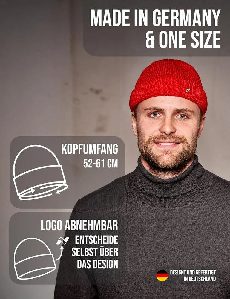 Nytted® Trumpa "fisherman" kepurė iš 100% vilnos, pagaminta Vokietijoje