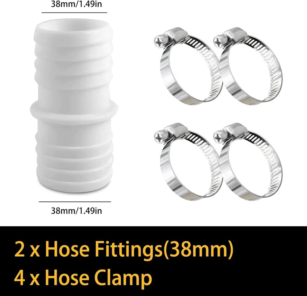 Oase Žarnos jungtis 38 mm, 4 nerūdijančio plieno žarnų spaustukų rinkinys, baltas baseino žarnos adapteris, dvigubas žarnos antgalis (2 vnt.)