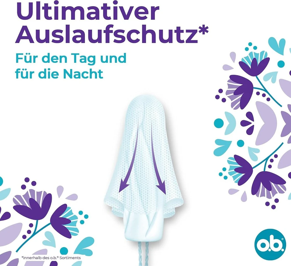 O.b. Extraprotect Normal tamponai, skirti vidutinio stiprumo ir stipresnėms dienoms, maksimali apsauga nuo pratekėjimo*, pakuotėje 56 vnt.