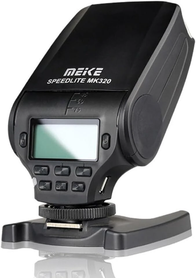 Objektyvas Meike Mk-320s Ttl Lcd mini blykstė su karštu bateliu, skirta Sony Mi A7ii A58 A7rii A7s Nex-6 A6000 Dsrl fotoaparatams