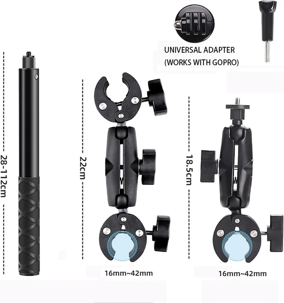 Objektyvas Newfun kameros laikiklis, priedai, skirti insta360 x4, motociklo rinkinys, skirtas insta360 x4, x3, x2 360 laipsnių pasukimas, motociklo laikiklis, suderinamas su keliais įrenginiais