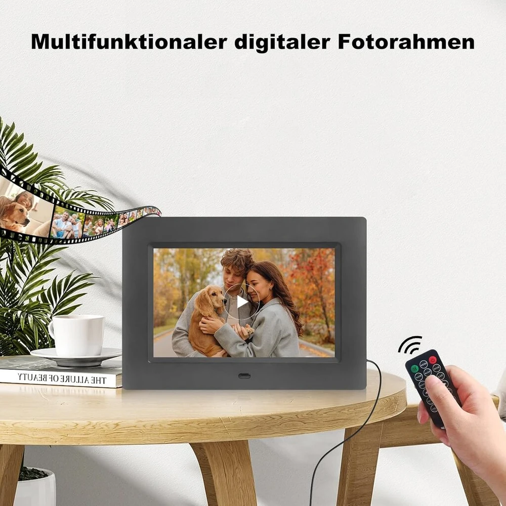Objektyvas Skaitmeninis nuotraukų rėmelis 7 colių ekranas elektroninis nuotraukų rėmelis su nuotolinio valdymo pulteliu (be wifi) muzikos/video/kalendoriaus/laikrodžio funkcija, palaiko usb/sd kortelę