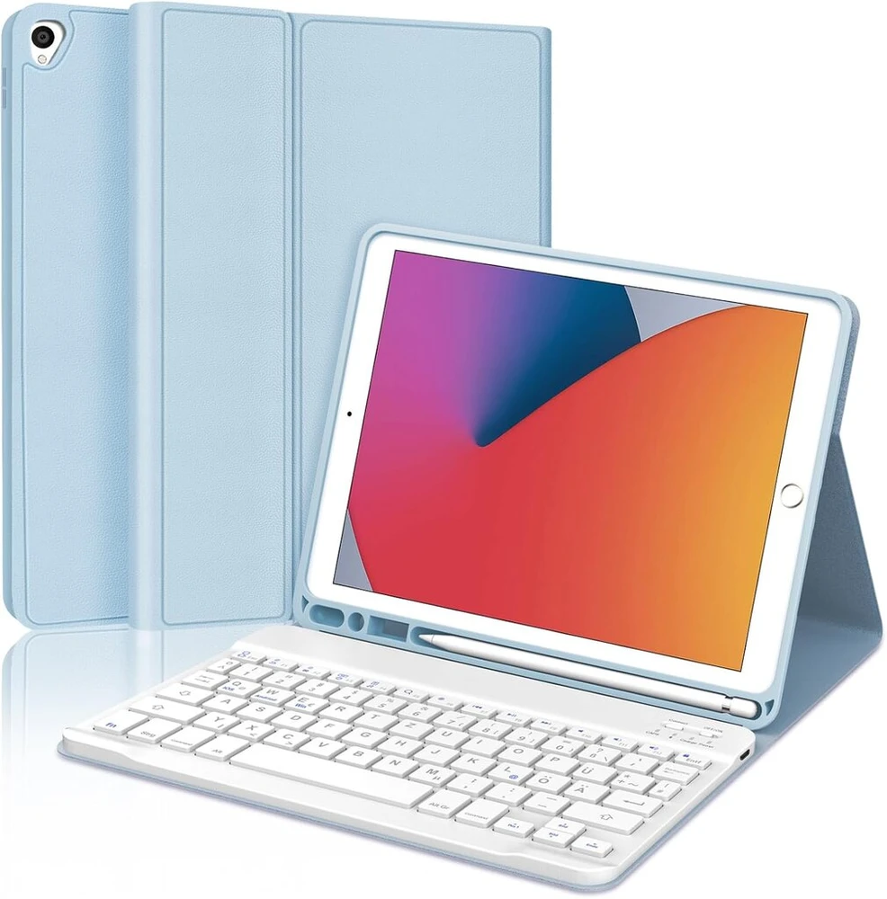 Occtingkind, klaviatūra, skirta ipad 10.2, dėklas su klaviatūra, skirtas ipad 10.2 colių, magnetinė nuimama bluetooth klaviatūra, skirta ipad 2019/2020/2021, vokiečių išdėstymas qwertz, usb c, žydra