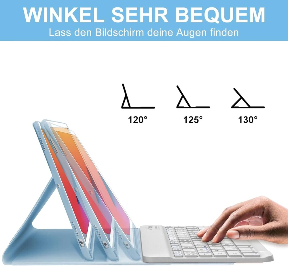 Occtingkind, klaviatūra, skirta ipad 10.2, dėklas su klaviatūra, skirtas ipad 10.2 colių, magnetinė nuimama bluetooth klaviatūra, skirta ipad 2019/2020/2021, vokiečių išdėstymas qwertz, usb c, žydra