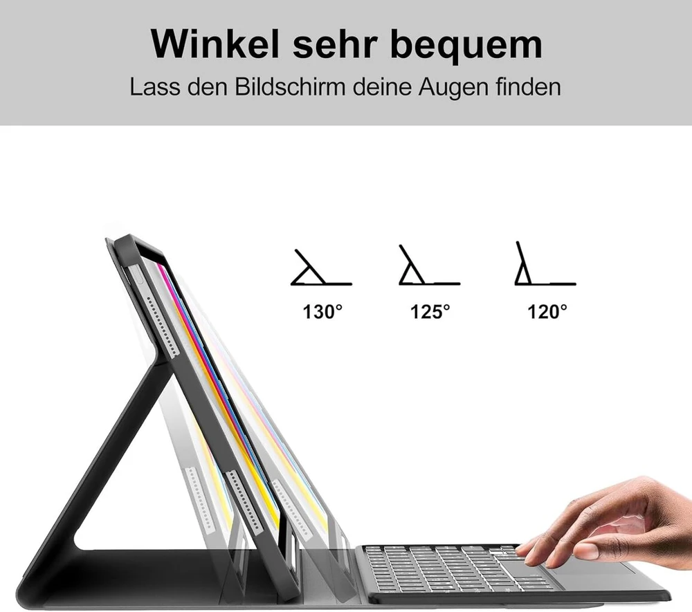 Occtingkind, klaviatūra, skirta ipad 2025/2022, dėklas su klaviatūra, skirtas ipad a16 11 colių 2025 ir ipad10 gen 10,9 colių 2022, bluetooth klaviatūra, qwertz, usb c, trackpad, apšvietimas, juoda