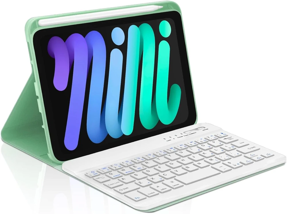 Occtingkind klaviatūra, skirta Ipad Mini 8.3 colių, dėklas su klaviatūra, skirtas Ipad Mini 6/7 kartos, magnetinė bluetooth qwerty itališka klaviatūra, skirta Ipad Mini 6/7 gen 8.3 colių 2021/2024, žalia
