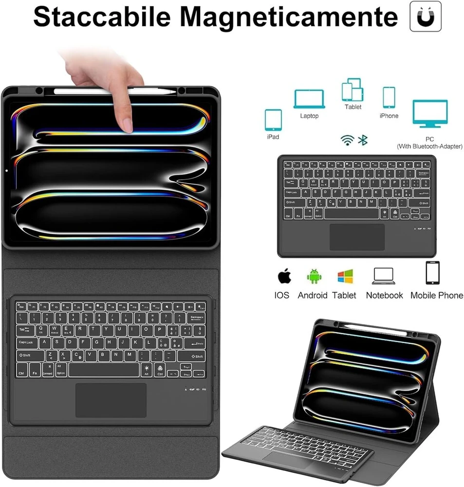 Occtingkind klaviatūra, skirta Ipad Pro 2024 (m4 13 colių) itališka Qwerty su apšvietimu, juoda
