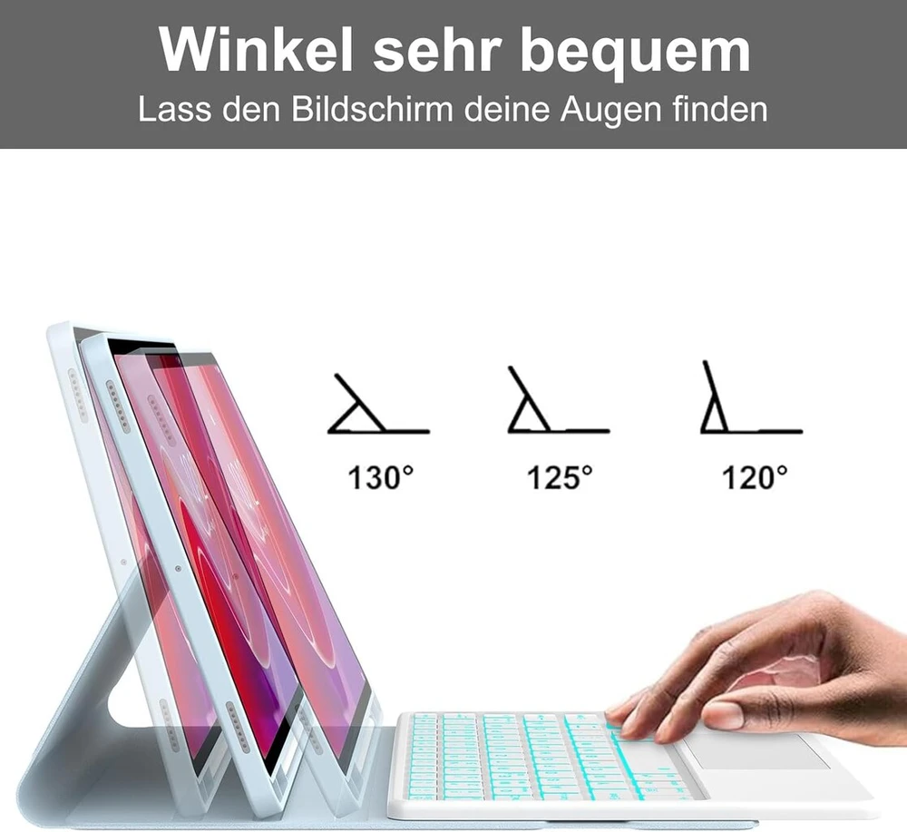 Occtingkind, klaviatūra, skirta Lenovo Tab M11, dėklas su klaviatūra, skirtas Lenovo Tab M11 11 colių, magnetinė nuimama Bluetooth klaviatūra, Qwertz išdėstymas, Usb C, jutiklinė dalis, apšvietimas, žydra