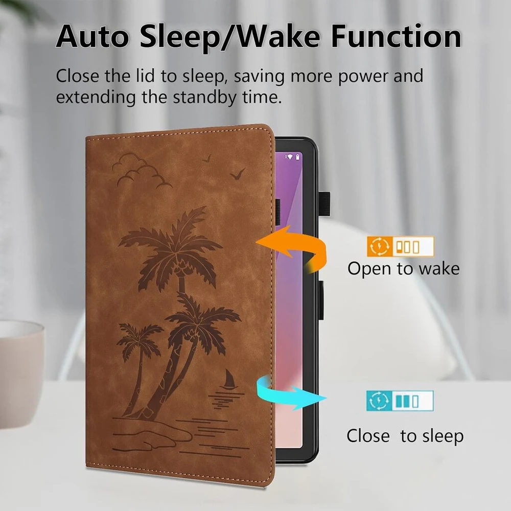 Oduio dėklas, skirtas Lenovo Tab M9 (9 colių) Tb-310fu 2023, aukščiausios kokybės Pu odos daugia kampų folio apsauginis dėklas su kortelių lizdu ir automatinio užmigdymo/pabudimo funkcija, rudas