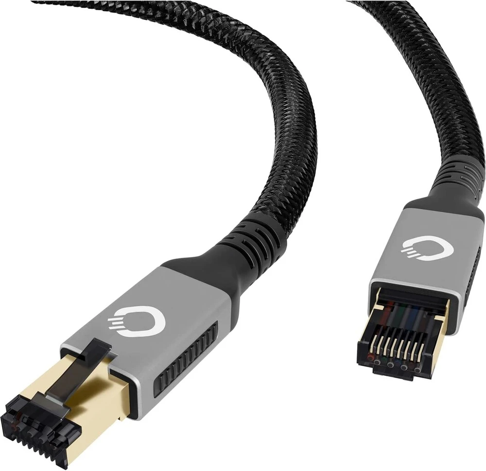 Oehlbach Stream Primus - state of the art - aukštos klasės cat 8.1 tinklo kabelis 40 gbit/s rj45 3 krypčių ekranavimas audinio apvalkalas vytos poros - spofc varis - 5 m