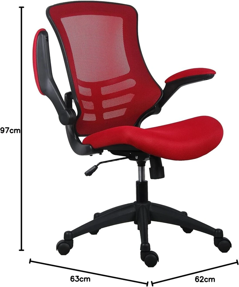 Office hippo medžiaginis operatoriaus biuro krėslas, reguliuojamo aukščio ir pakreipimo ergonominis krėslas su įtempimo valdymu, atlenkiami porankiai, skirtas kasdieniam naudojimui, iki 115 kg apkrova, raudonas