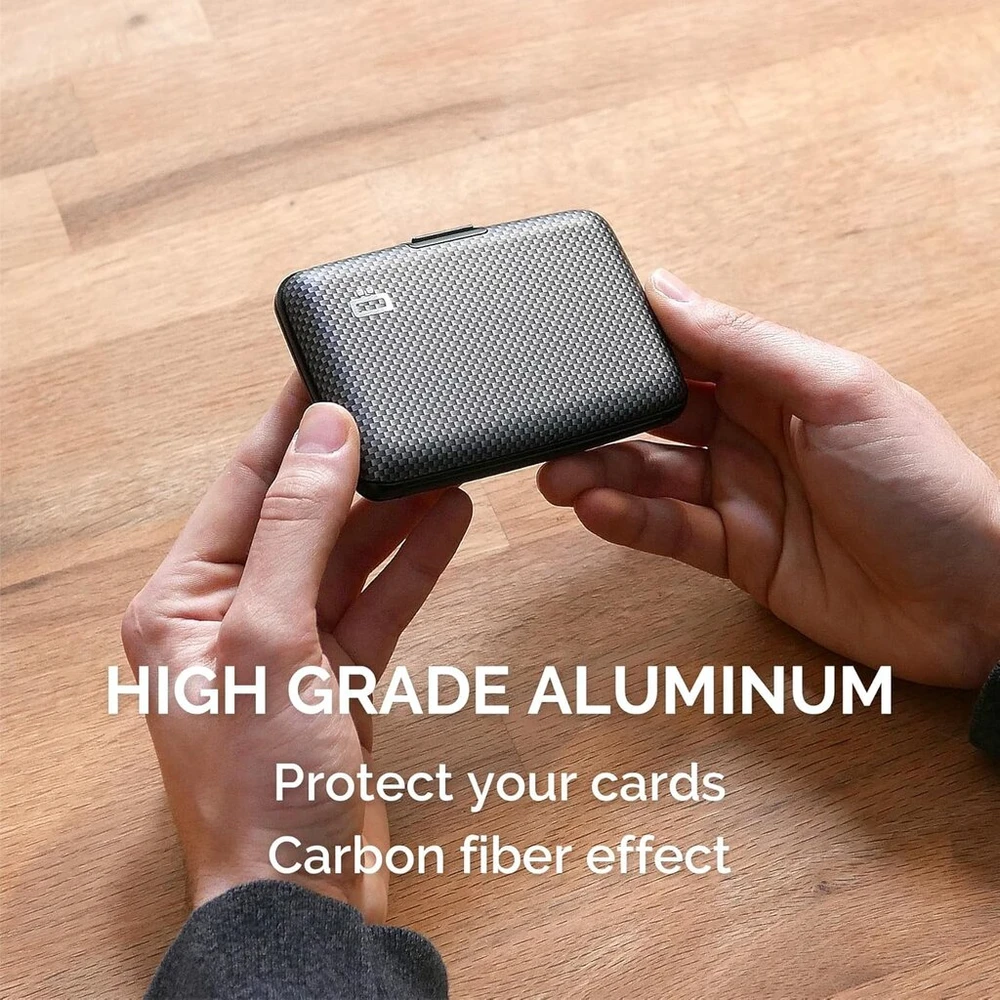 Ögon -designs- aliumininė kortelių dėklas, rfid apsauga nuo sukčiavimo ir demagnetizacijos, kompaktiška piniginė, modelis smart case stockholm v1, printed carbon effect taffeta, standartinis dydis, šiuolaikiškas