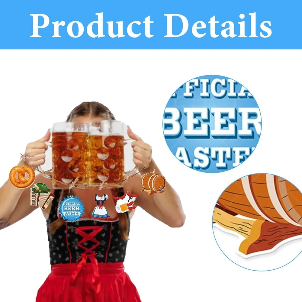 Oktoberfest dekoratyviniai pakabinami papuošalai eglutei, 12 bavariškų dekoratyvinių kortelių su pakabinimo virvelėmis rinkinys, Oktoberfest vakarėlio dekoravimo papuošalai, bavariški vakarėlio aksesuarai
