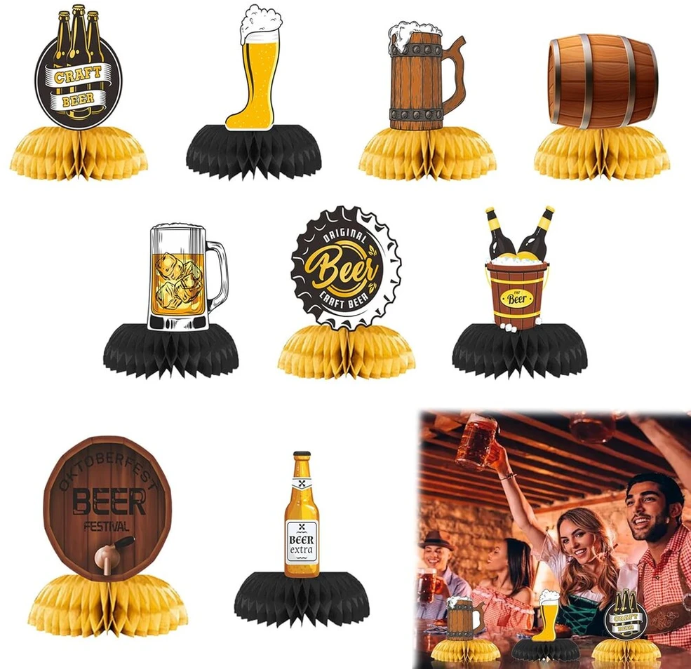Oktoberfest korio dekoracija, vakarėlio korio dekoracija, stalo dekoracija Oktoberfest, gimtadienio vakarėlio reikmenys, Oktoberfest dekoracija, stalo puošmenos, torto viršūnėlis alui