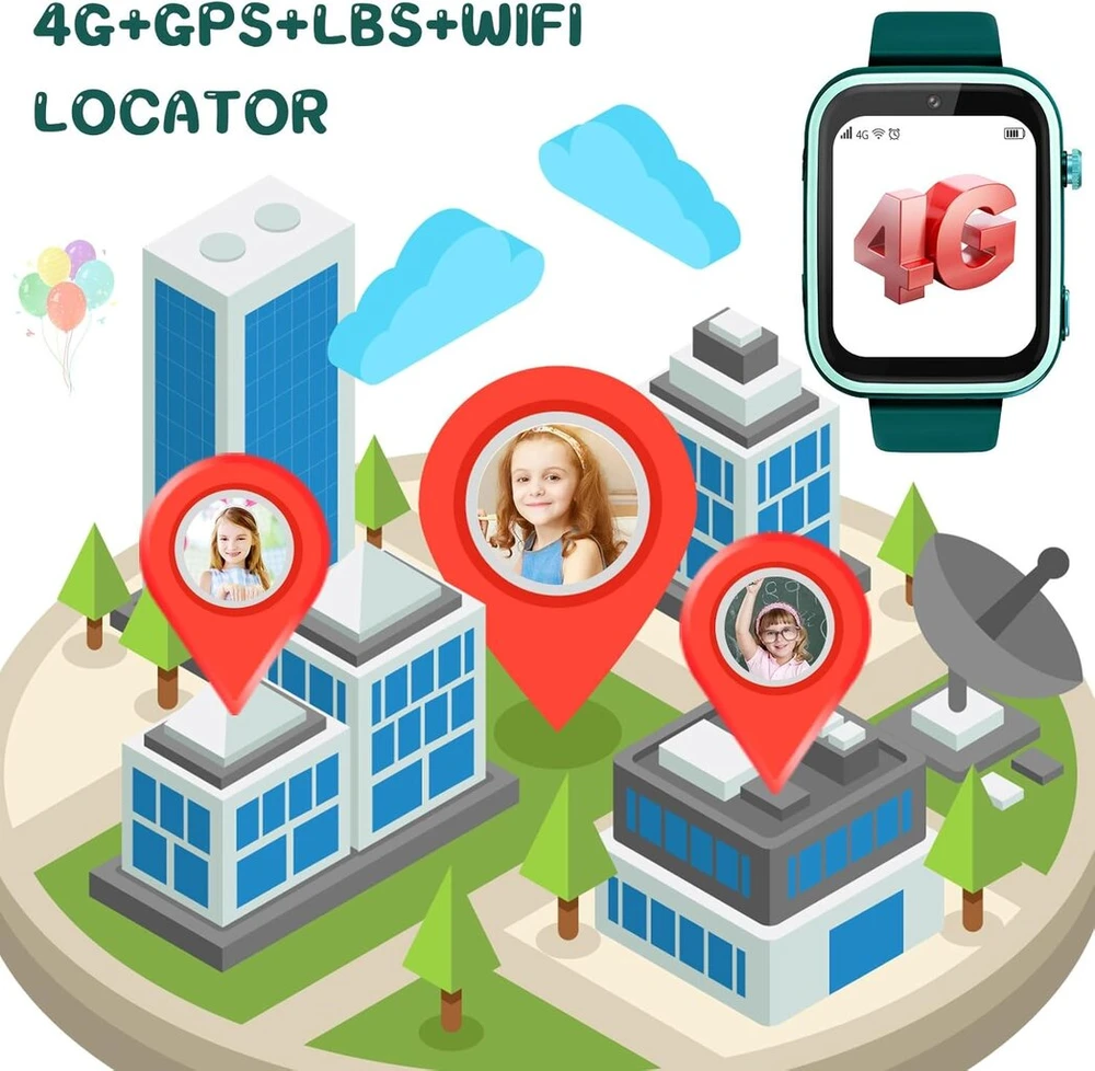 Okyuk vaikiškas išmanusis laikrodis, 4g vaikiškas išmanusis laikrodis, Gps seklys vaikams, laikrodis berniukui, vaikiškas laikrodis su vaizdo skambučiais, mokyklos režimas, Sos funkcija, kamera ir žingsniamatis (t45 žalias)