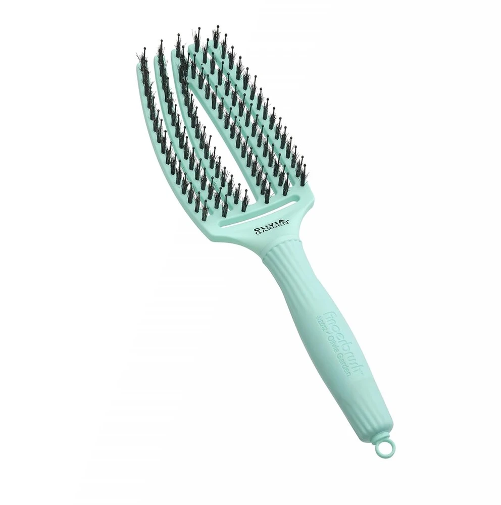 Olivia Garden Fingerbrush Care Iconic - Medium - Mint - Šepetys plaukams iššukuoti su šerno šeriais ir nailonu sveikiems ir žvilgantiems plaukams
