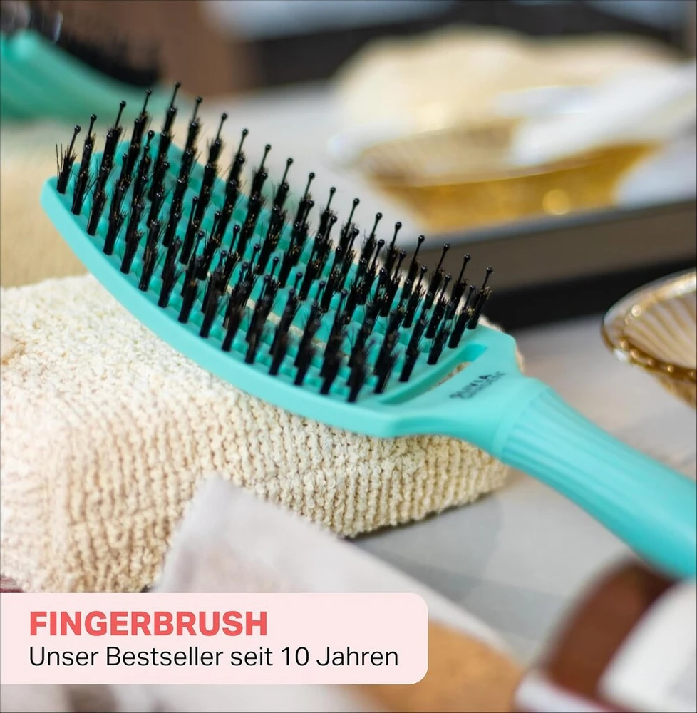 Olivia Garden Fingerbrush Care Iconic - Medium - Mint - Šepetys plaukams iššukuoti su šerno šeriais ir nailonu sveikiems ir žvilgantiems plaukams