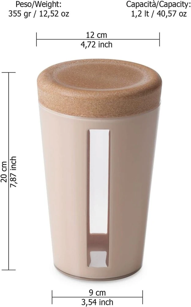 Omada Design - stiklainis 1.25 L - plastikinis ir medinis indas su dangteliu šviežiam maistui - ecoliving linija
