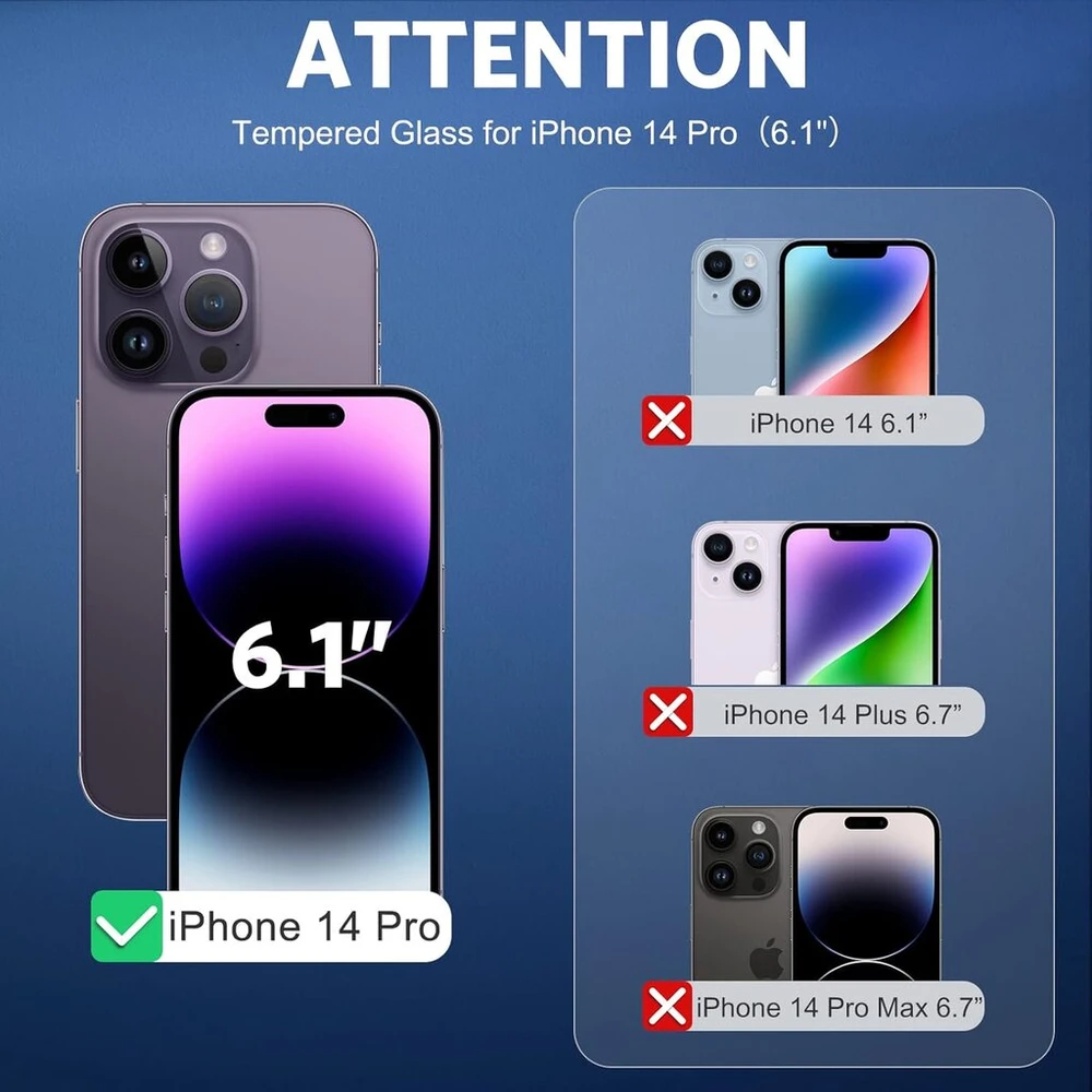 Omoton grūdinto stiklo ekrano apsauga, skirta iphone 14 pro su rėmeliu, skirtu montavimui, suderinama su iphone 14 pro kameros ekrano apsauga, [3+3 vnt.], [atspari įbrėžimams], [be burbuliukų], [9h kietumas]