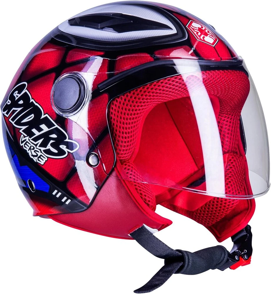 One by Camamoto | Spiderman šalmas vaikams, patvirtintas motociklams ir paspirtukams, dydis Xl (53-54 cm), mikrometrinis užsegimas, junior