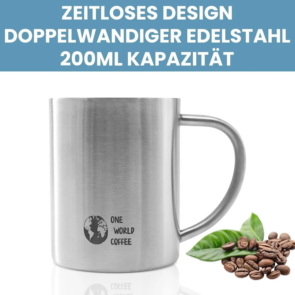 Kavos aparatas One World Coffee® prancūziškas presas ir puodelis, nerūdijančio plieno kavos dovanų rinkinys, skirtas naudoti lauke (nerūdijantis plienas)