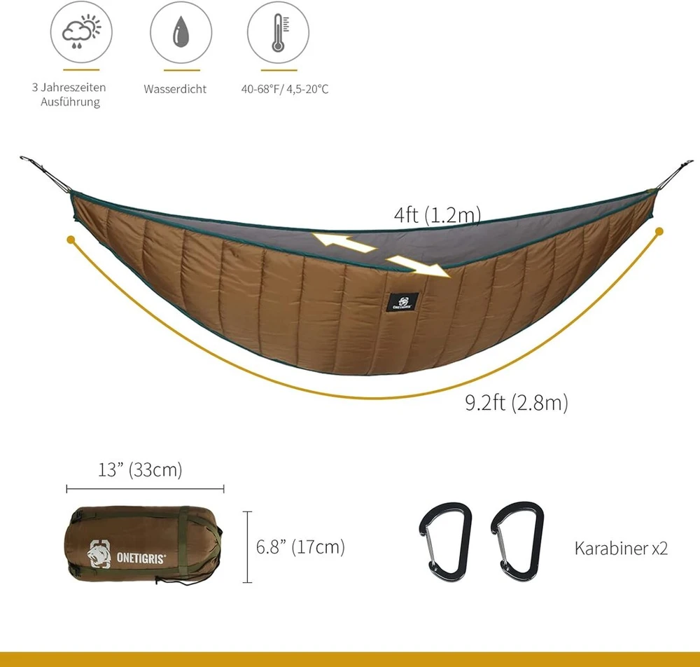 Onetigris Hideout Hamako Apatinis Užklotas Miego Kilimėliai Hamakams Apatinis Užklotas Apsauga nuo Karščio Itin Lengvas Lauko Žygiams Kempingui 280 x 120 cm Coyote Brown