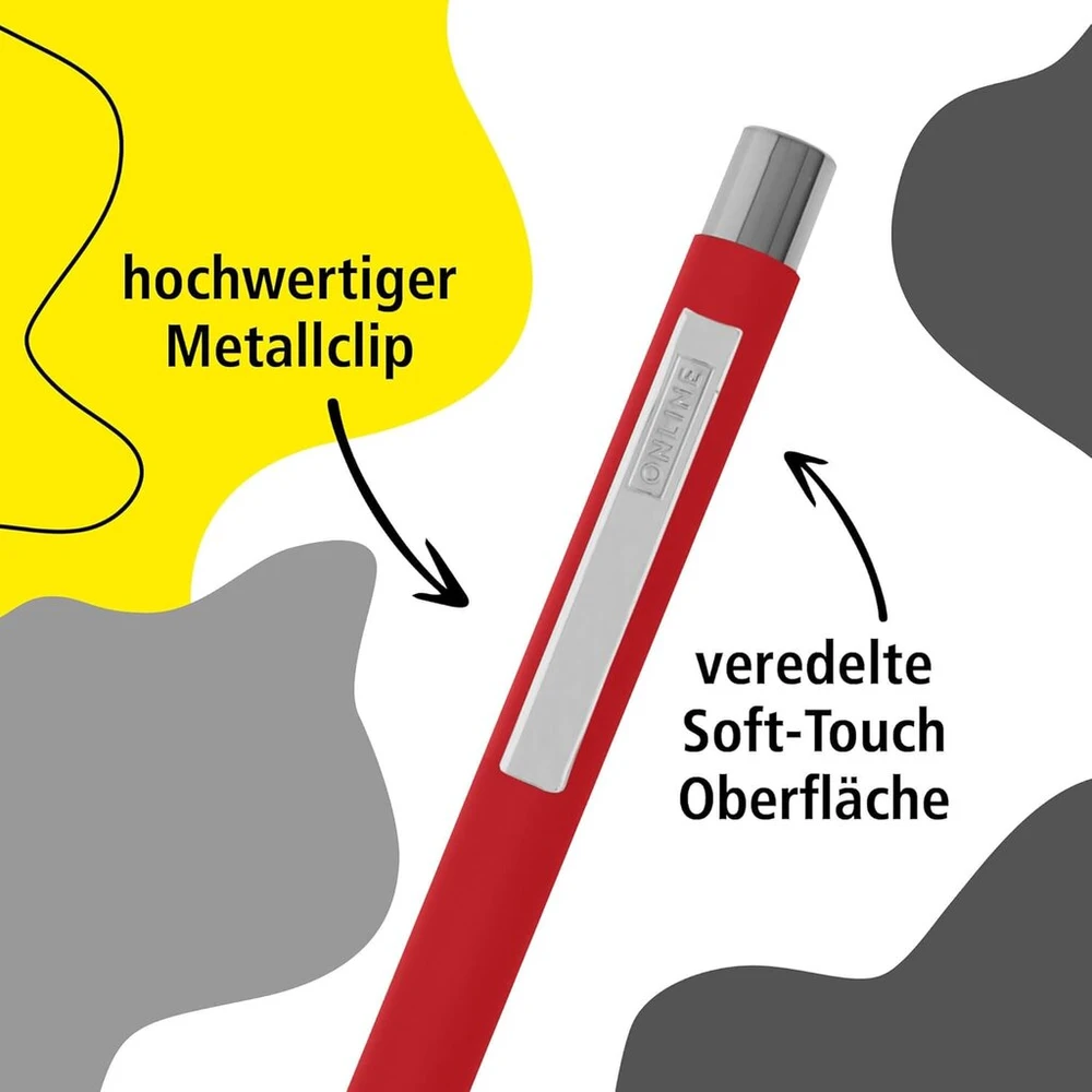 Online Soft Metal tušinukas, aliumininis ištraukiamas tušinukas, keičiamas didelės talpos pildiklis, mėlynos spalvos rašalas, nenusitrinantis, klasikinė raudona spalva su švelniu prisilietimu, metalinis spaustukas