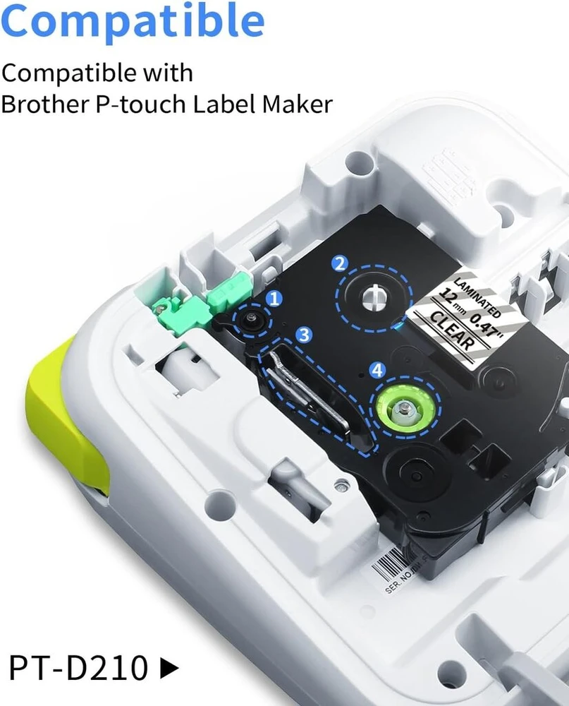 Oozmas skaidrios etikečių juostos, suderinamos su Brother P touch Tze-131, juoda ant skaidrios juostos kasetės 12 mm x 8 m, skaidri etikečių juosta, suderinama su Brother P-touch H107b H105 D400 D410