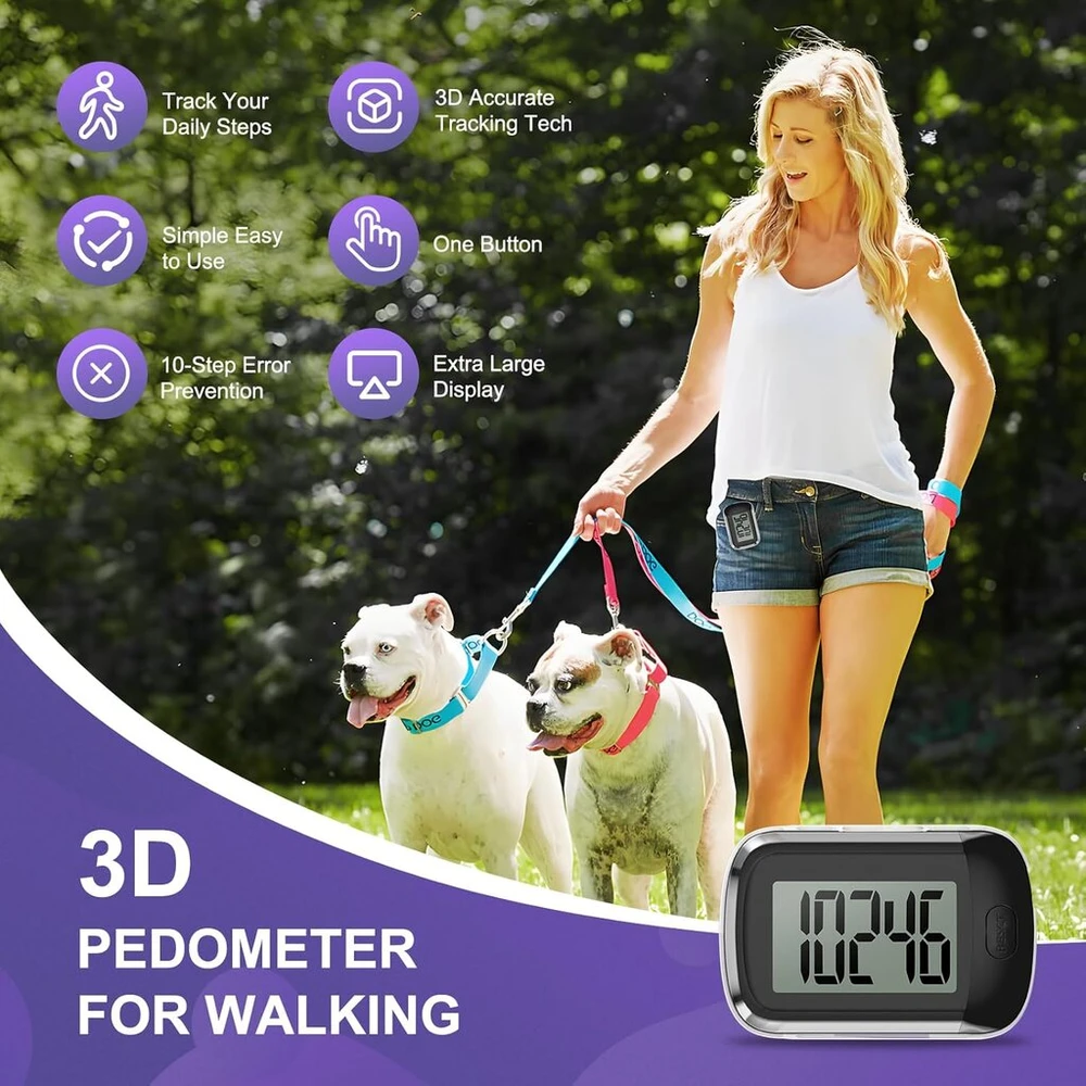 Oqimax 3d žingsniamatis su spaustuku, žingsniamatis be programėlės ir mobiliojo telefono, tikslus automatinis energijos taupymas, skaitmeninis žingsniamatis ėjimui, bėgimui, sportui, skirtas senjorams, vaikams, vyrams, moterims (juodas)