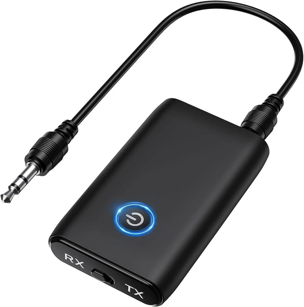 Oqimax Bluetooth adapteris Aux, 2-in-1 Bluetooth 5.3 siųstuvas-imtuvas su mažu vėlavimu, 3,5 mm Aux lizdo garso siųstuvas-imtuvas ausinėms, garsiakalbiams, stereo sistemai, automobiliui, televizoriui, nešiojamam kompiuteriui, lėktuvui