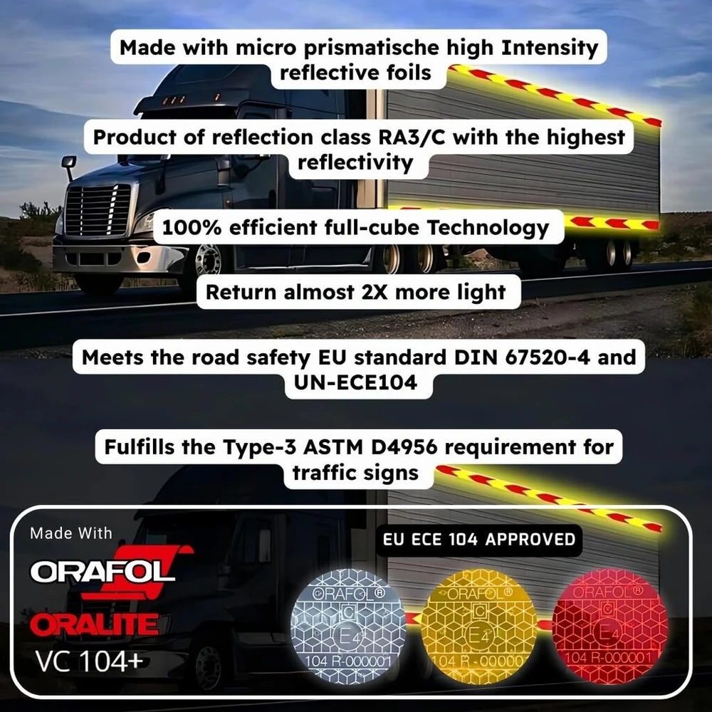 Orafol Oralite Vc104+ standi konstrukcijos kontūro žymėjimo atspindinti juosta priekaboms, sunkvežimiams, puspriekabėms, įspėjamasis ženklinimas, atspari oro sąlygoms, e-patvirtinimas un/ece r 104 (balta, 50 mm x 3 m)