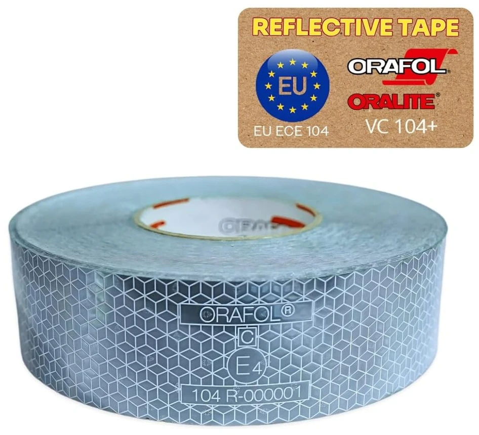 Orafol Oralite Vc104+ standi konstrukcijos kontūro žymėjimo atspindinti juosta priekaboms, sunkvežimiams, puspriekabėms, įspėjamasis ženklinimas, atspari oro sąlygoms, e-patvirtinimas un/ece r 104 (balta, 50 mm x 3 m)