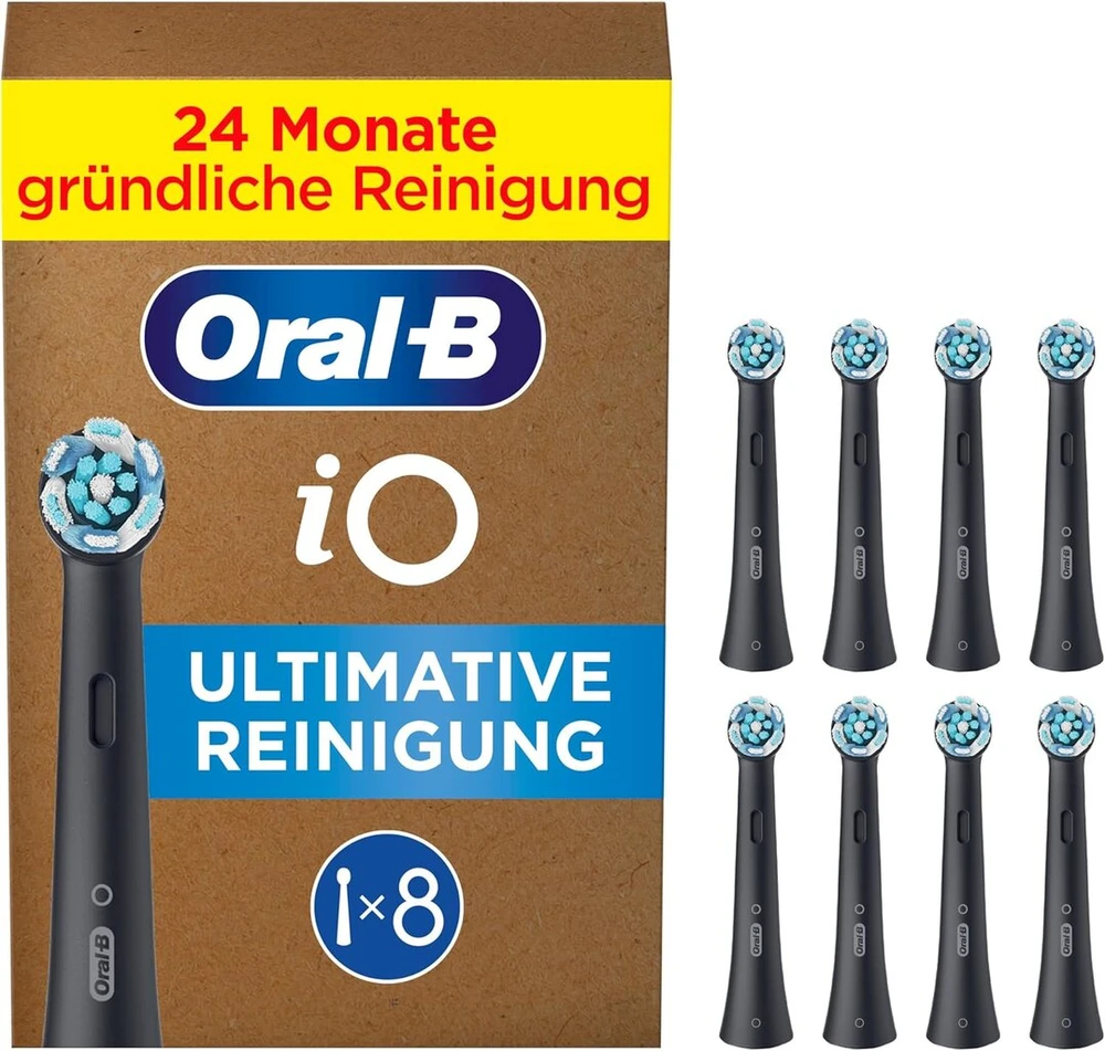 Oral-b Io Ultimate Cleaning elektrinių dantų šepetėlių galvutės, 8 vnt., skirtos nepriekaištingam dantų valymui, originalus dantų šepetėlio priedas Oral-b dantų šepetėliams, pašto dėžutės pakuotė, juodos spalvos