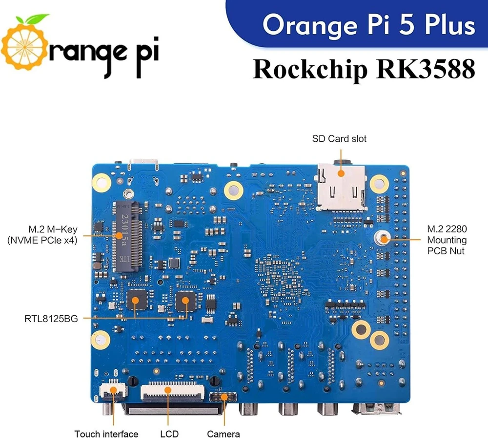 Orange Geeekpi Oranžinis Pi 5 Plus 16gb Lpddr4/4x Rockchip Rk3588 8 branduolių 64 bitų vienos plokštės kompiuteris su emmc lizdu, Opi 5 Plus metalinis korpusas su ventiliatoriumi, oficialus Oranžinis Pi 5v 4a maitinimo šaltinis, skirtas Oranžinis Pi 5 Plus