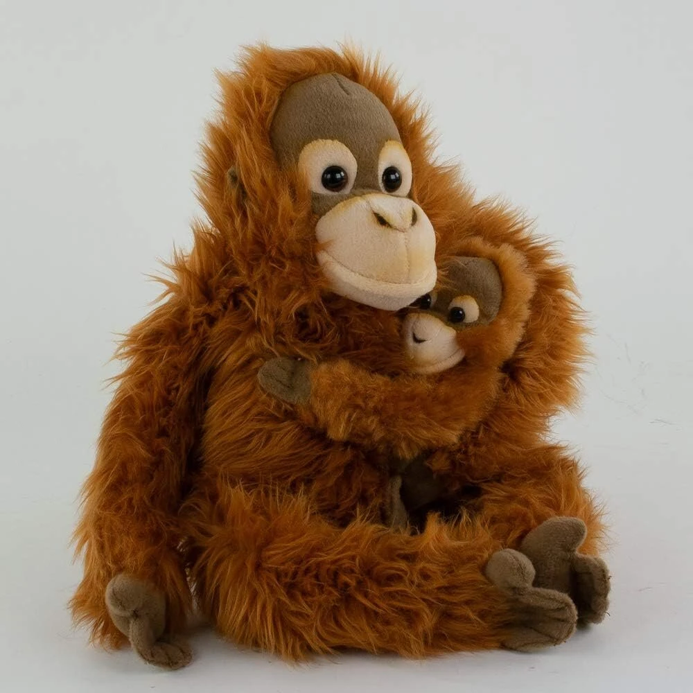 Orange Toys Uni-toys Oranžinio Beždžionės Pliušinis Žaislas Su Kūdikiu, 28 cm