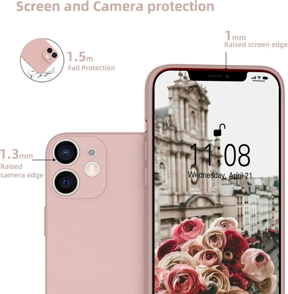 Orda silikoninis dėklas, skirtas iphone 12 mini, itin plonas su mikropluoštu, atsparus įbrėžimams, visapusiškai apsaugantis dėklas, skirtas iphone 12 mini 5.4 colio, rožinis